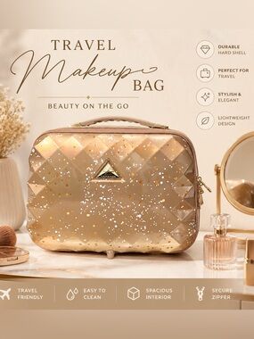 Triforce Gold Geometric Hard Shell Case Makeup Cosmetic Travel Bag Strap NEW